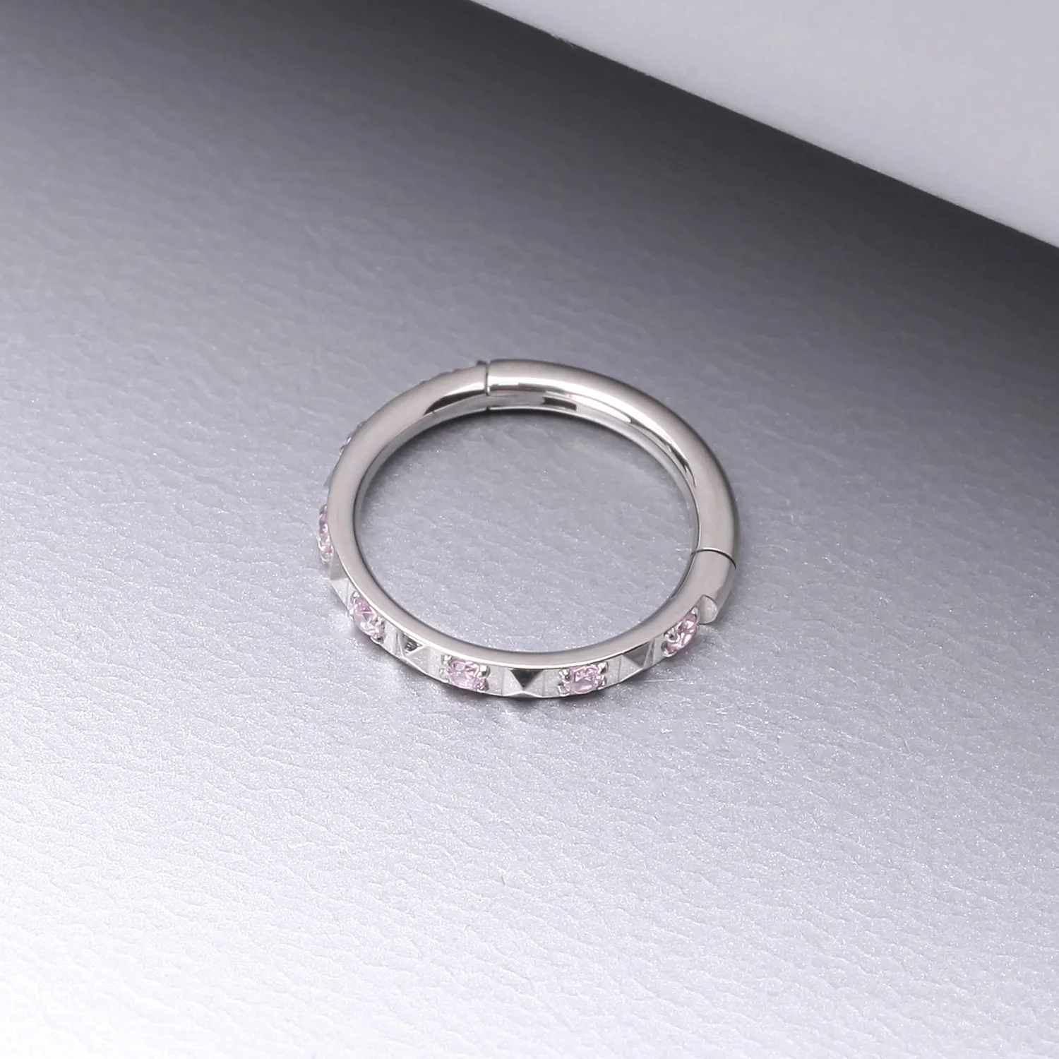 Implant Grade Titanium Pyramid Sparkle Studded Geometric Seamless Clicker Hoop Ring - Image 2