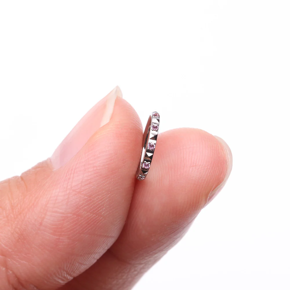 Implant Grade Titanium Pyramid Sparkle Studded Geometric Seamless Clicker Hoop Ring - Image 3