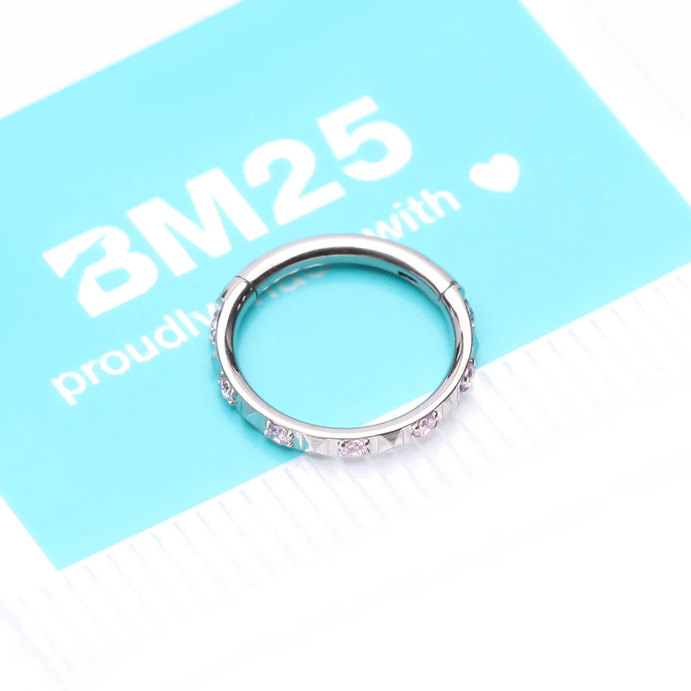 Implant Grade Titanium Pyramid Sparkle Studded Geometric Seamless Clicker Hoop Ring - Image 5