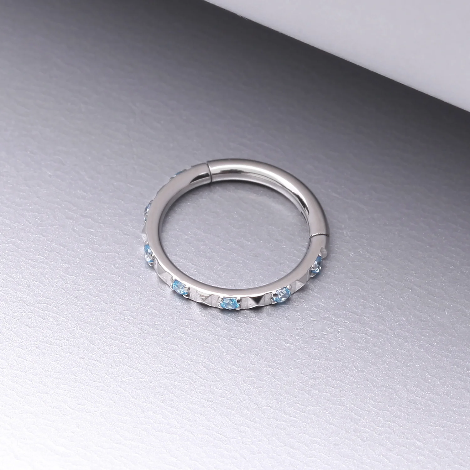 Implant Grade Titanium Pyramid Sparkle Studded Geometric Seamless Clicker Hoop Ring - Image 2