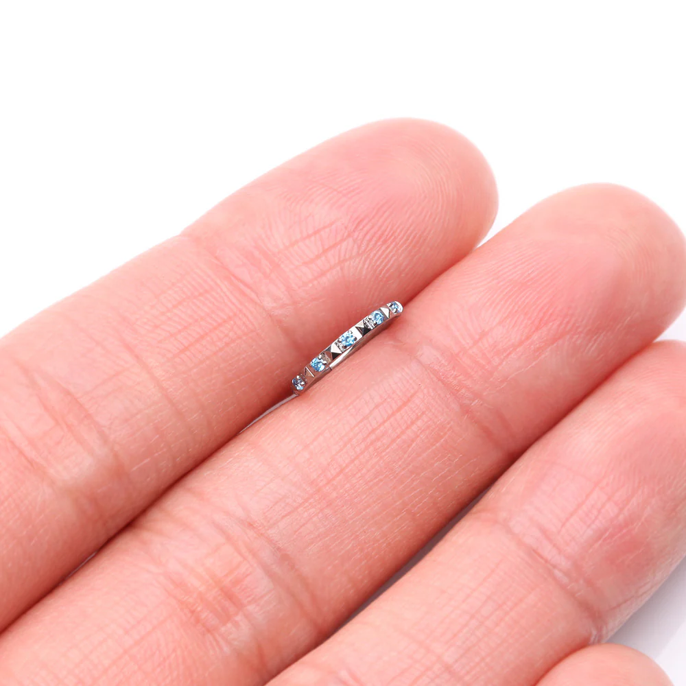 Implant Grade Titanium Pyramid Sparkle Studded Geometric Seamless Clicker Hoop Ring - Image 3