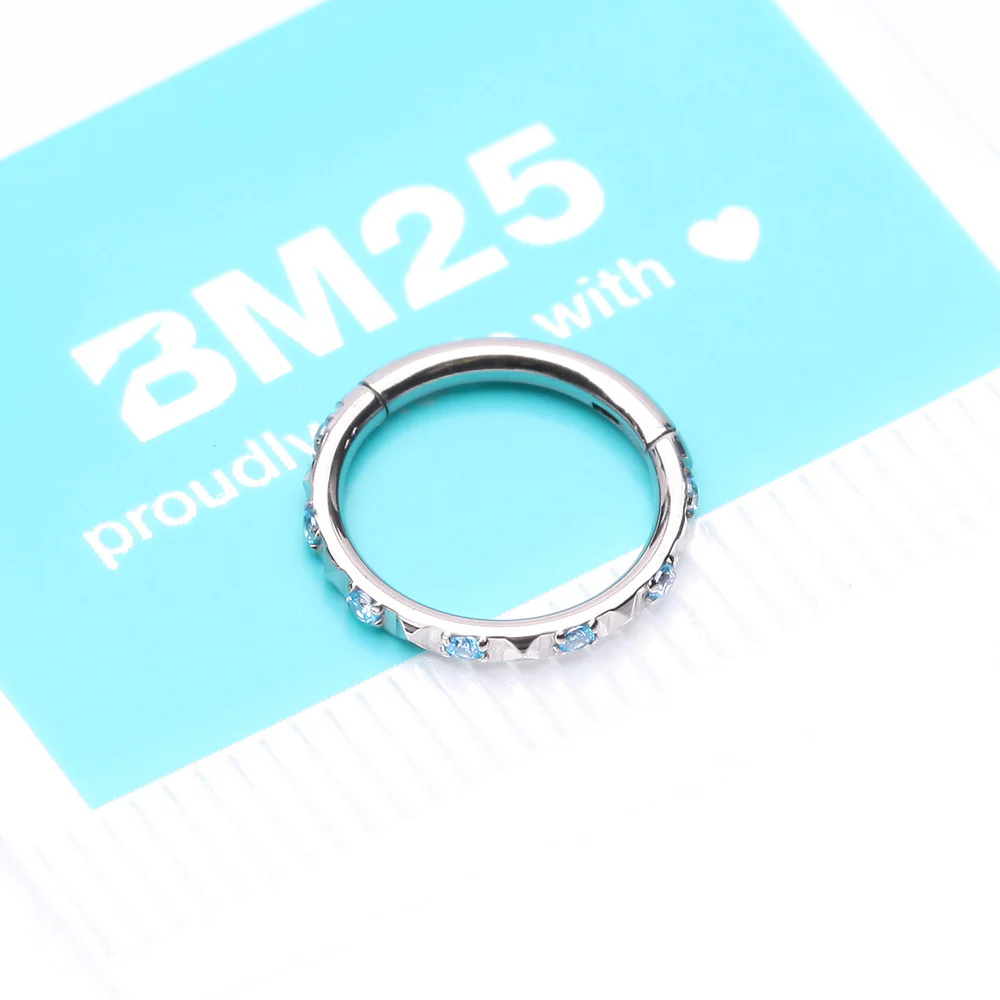 Implant Grade Titanium Pyramid Sparkle Studded Geometric Seamless Clicker Hoop Ring - Image 5