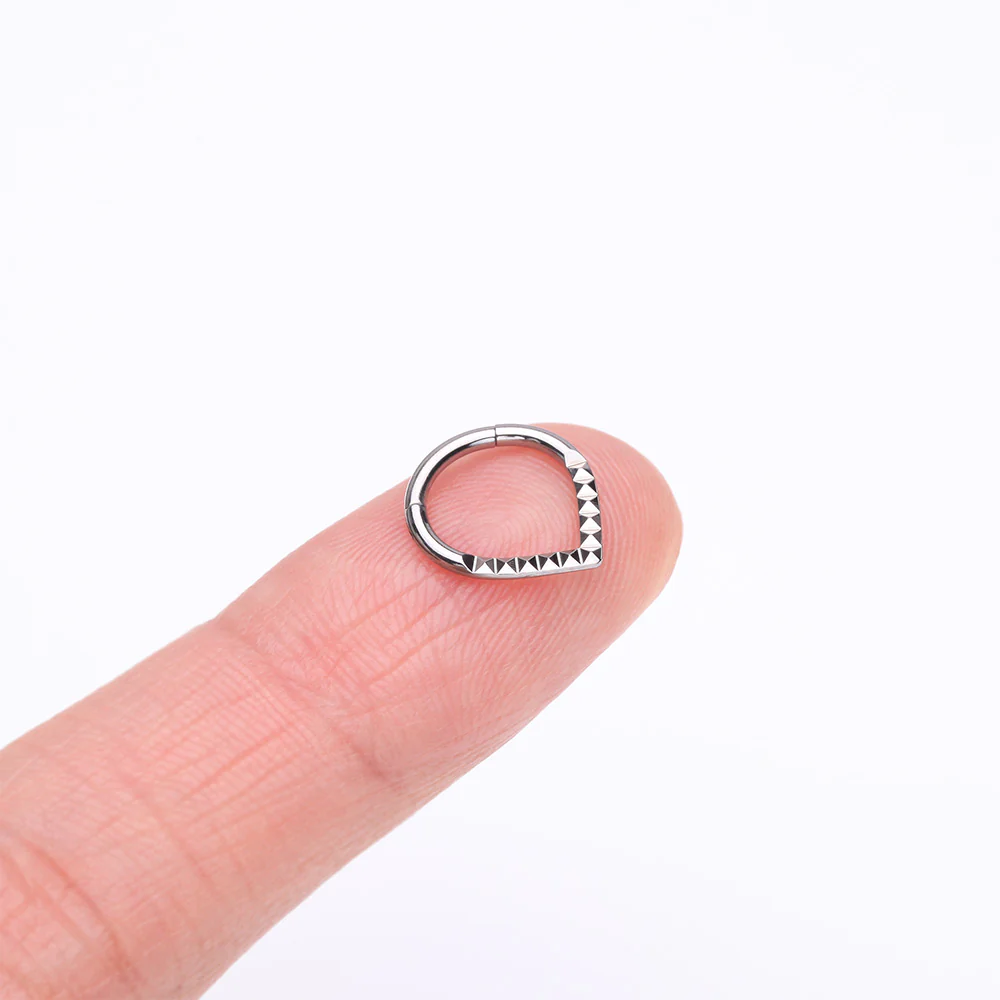 Implant Grade Titanium Pyramid Studded Chevron Seamless Clicker Hoop Ring - Image 3