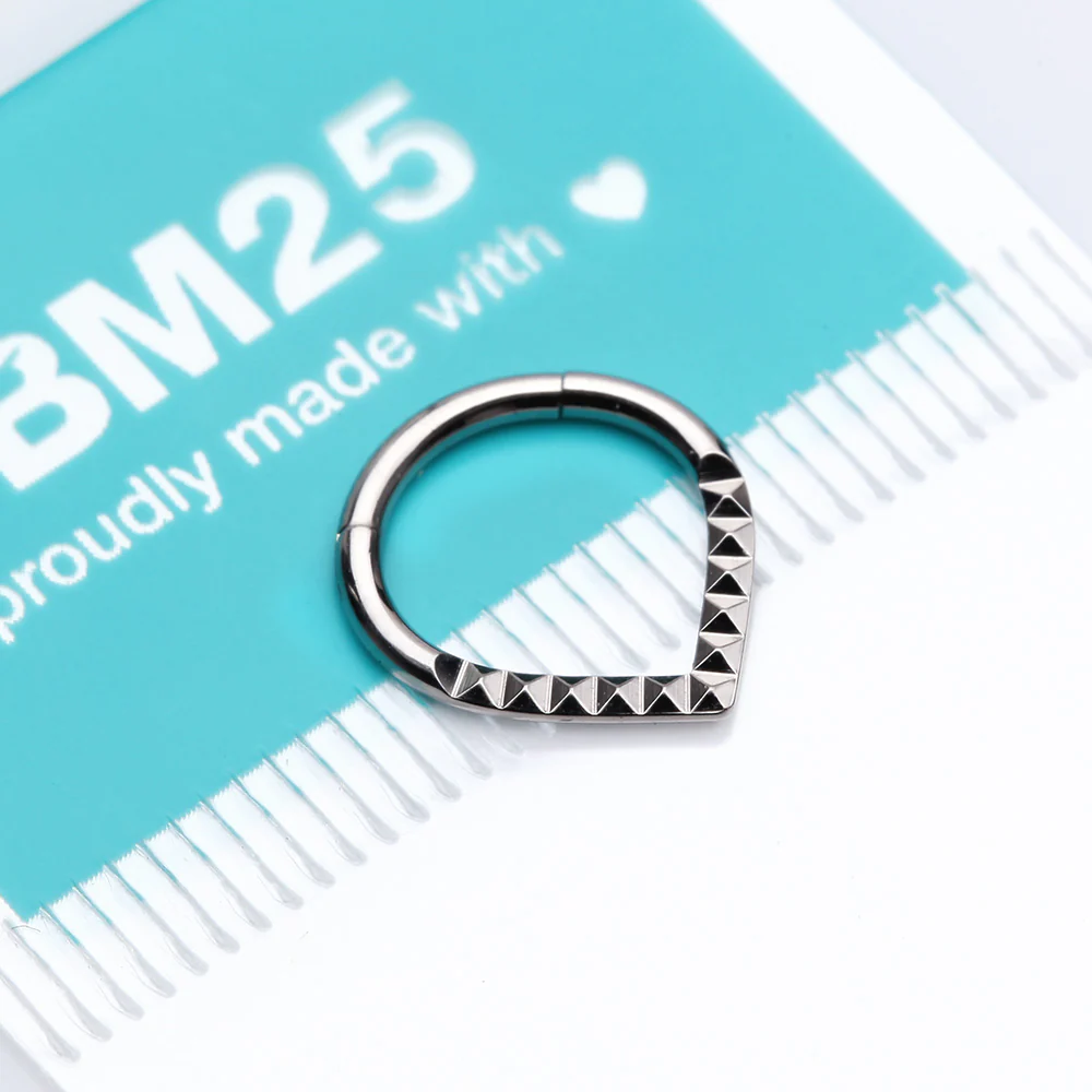 Implant Grade Titanium Pyramid Studded Chevron Seamless Clicker Hoop Ring - Image 4