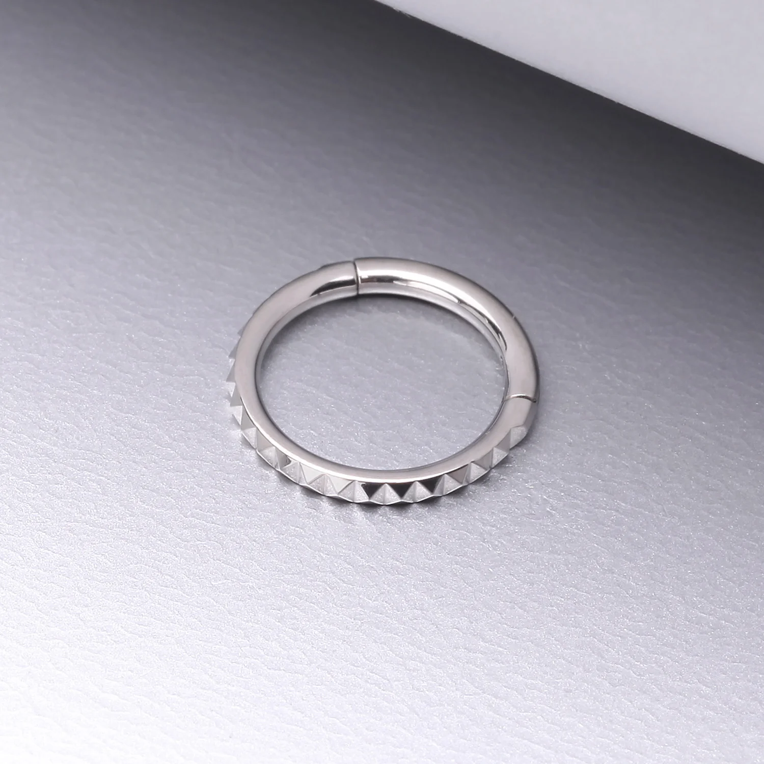 Implant Grade Titanium Pyramid Studded Geometric Seamless Clicker Hoop Ring - Image 2