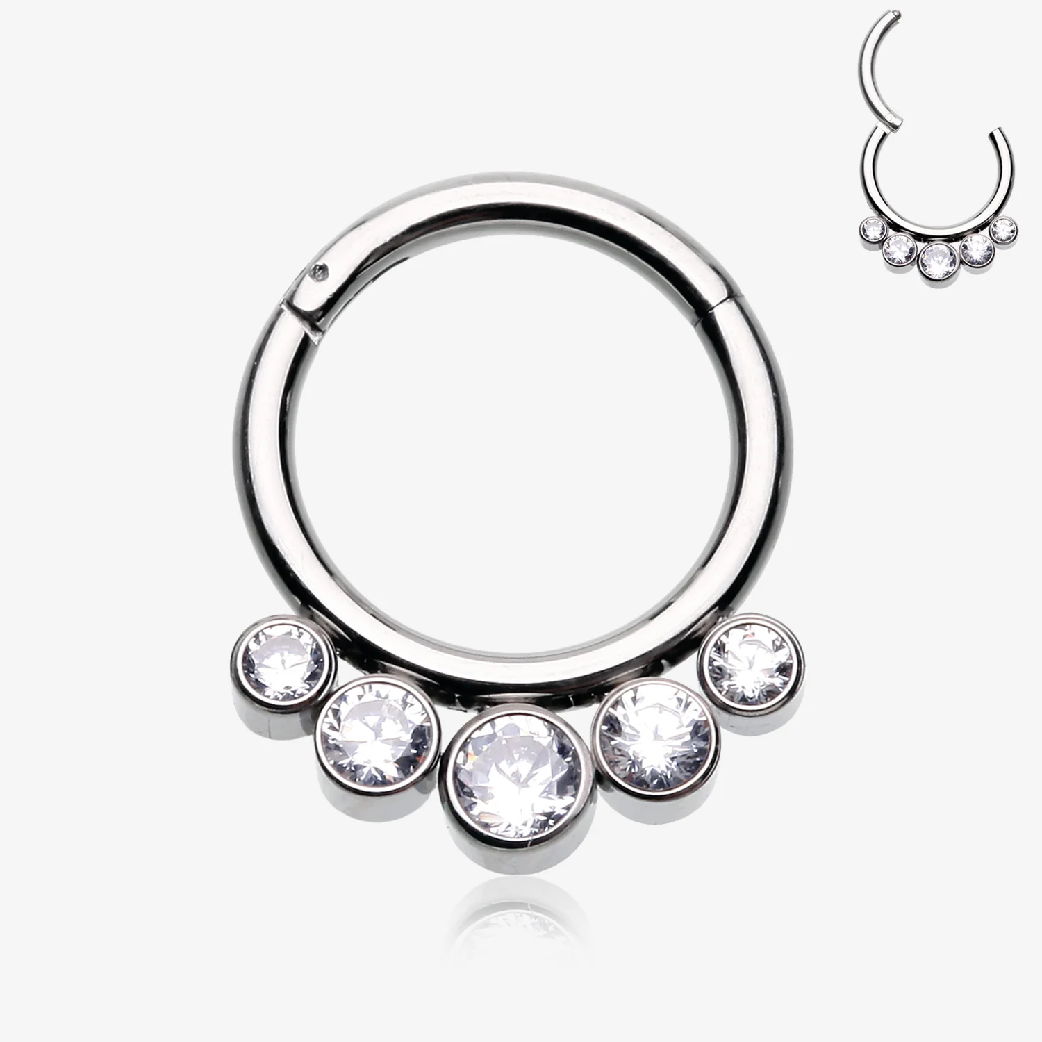 Implant Grade Titanium Quintuple Gem Sparkle Seamless Clicker Hoop Ring