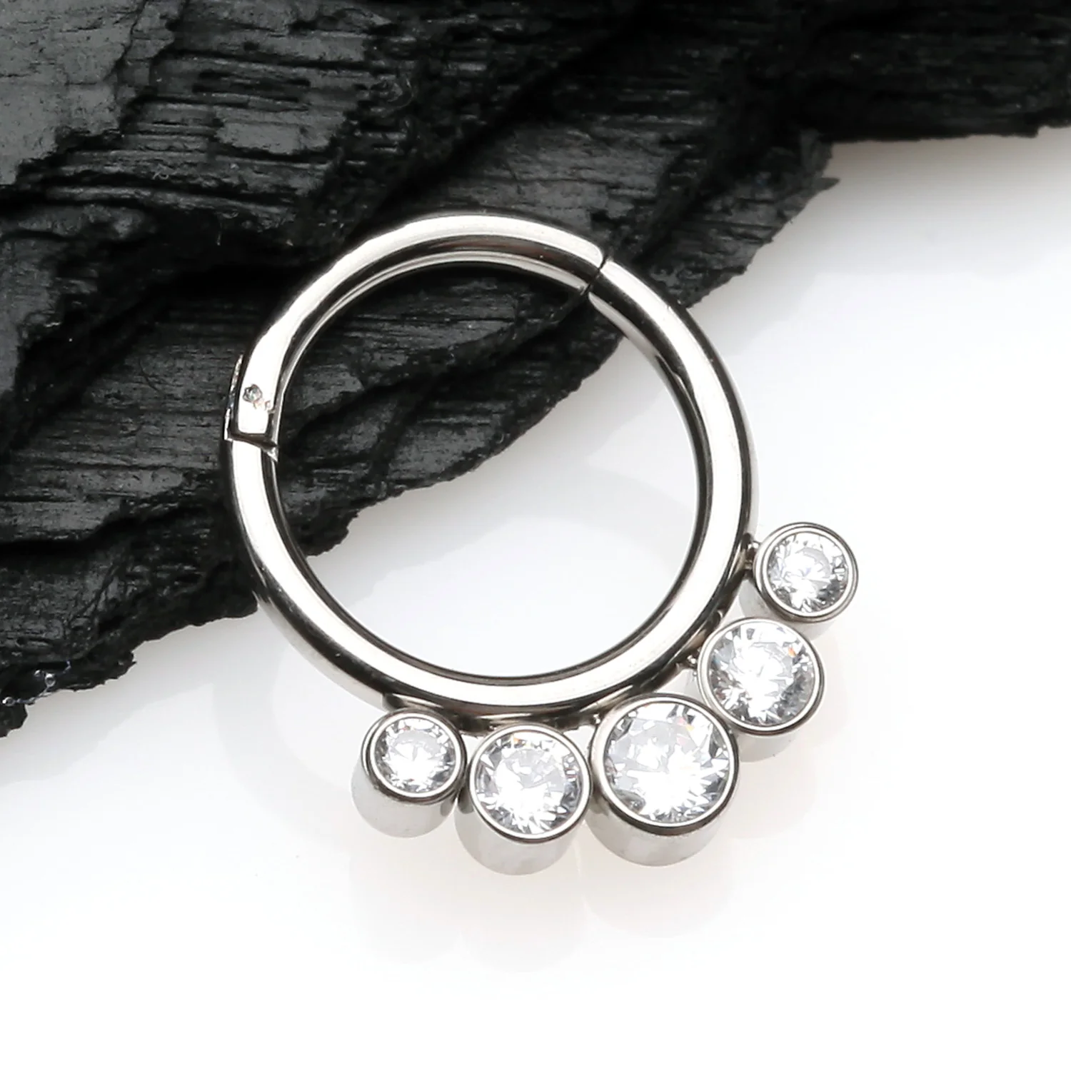 Implant Grade Titanium Quintuple Gem Sparkle Seamless Clicker Hoop Ring - Image 2