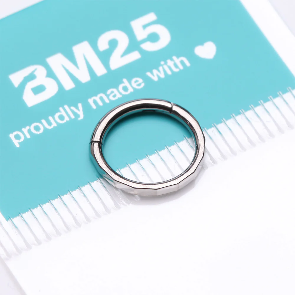 Implant Grade Titanium Rigid Rectangle Faceted Clicker Hoop Ring - Image 4