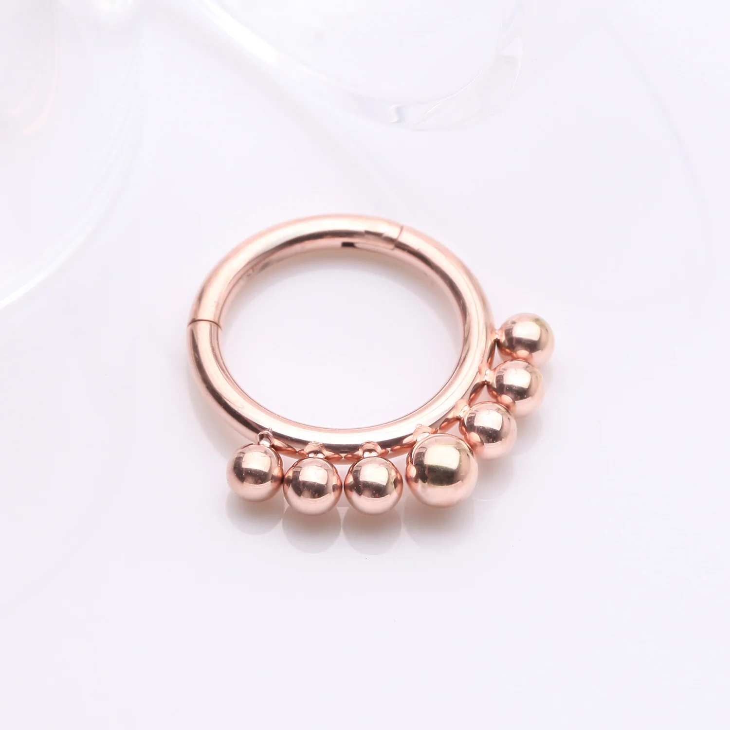 Implant Grade Titanium Rose Gold Bali Beads Clicker Hoop Ring - Image 2