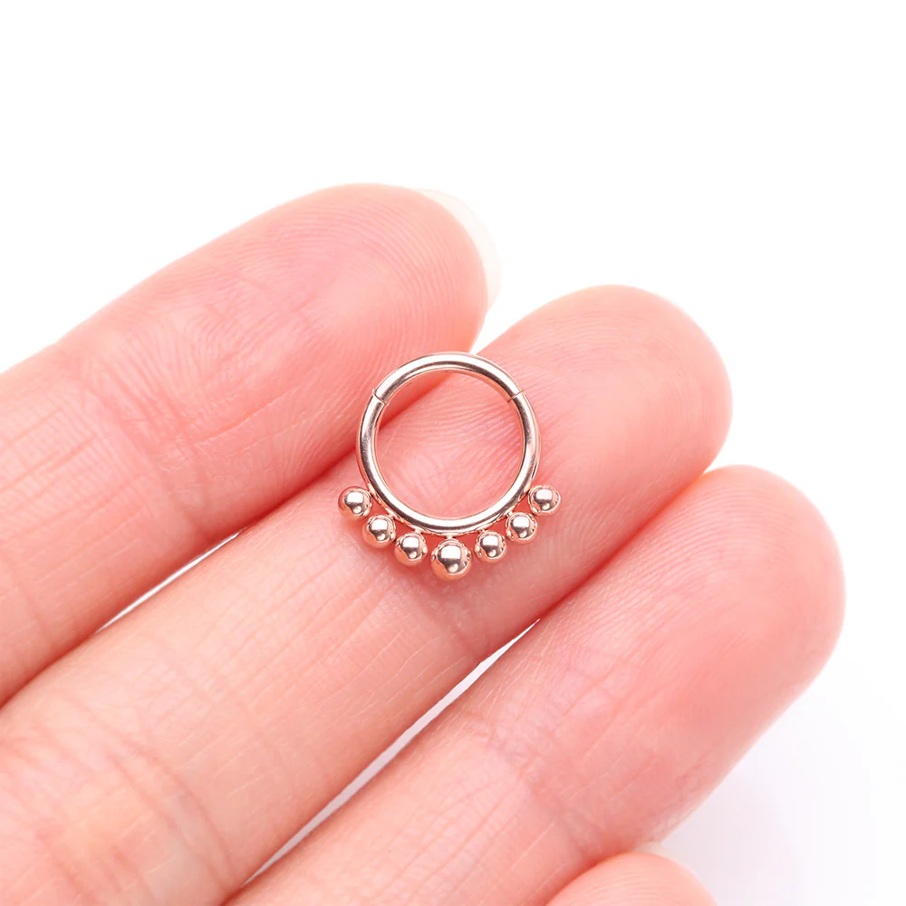 Implant Grade Titanium Rose Gold Bali Beads Clicker Hoop Ring - Image 3