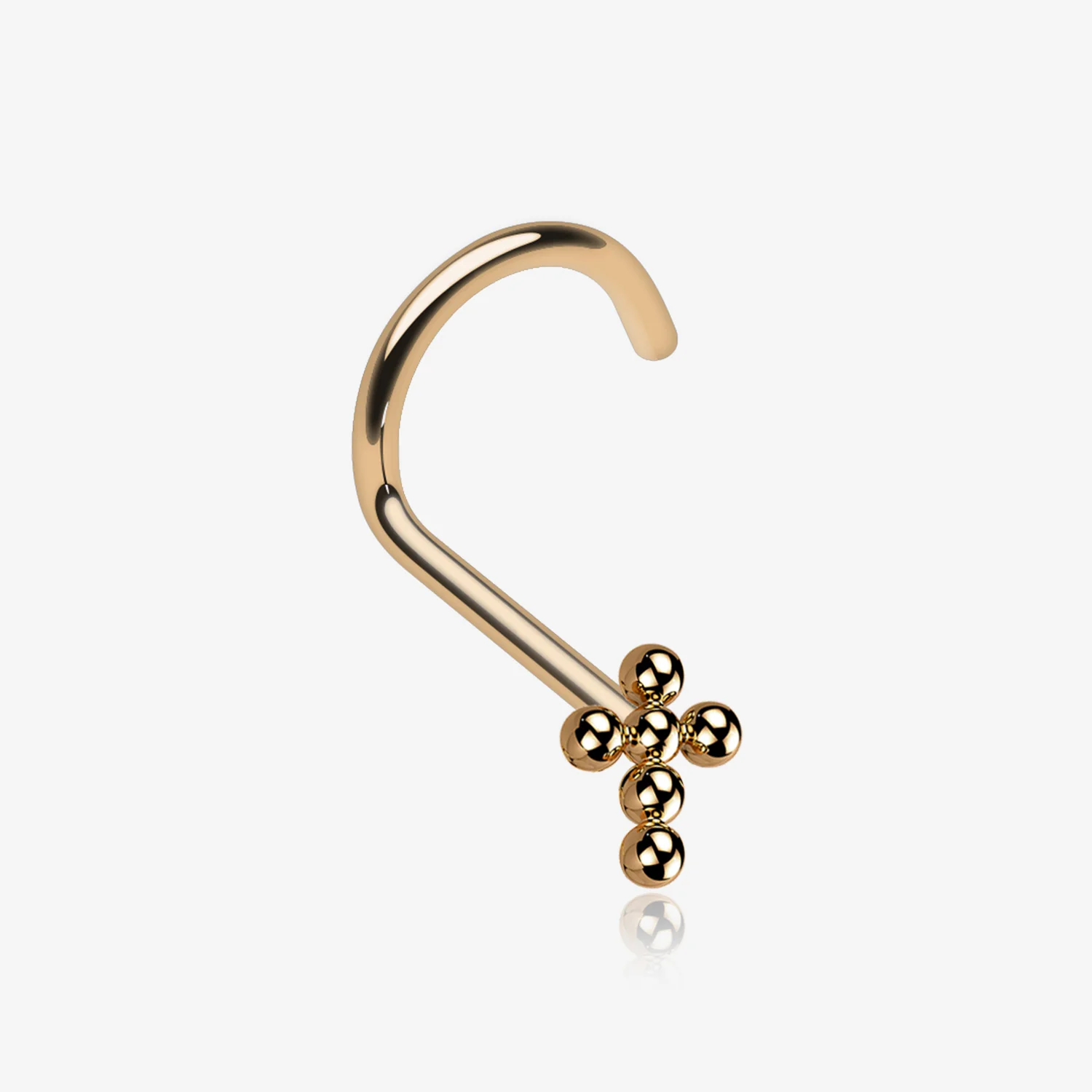 Implant Grade Titanium Rose Gold Beaded Cross Top Nose Screw Ring