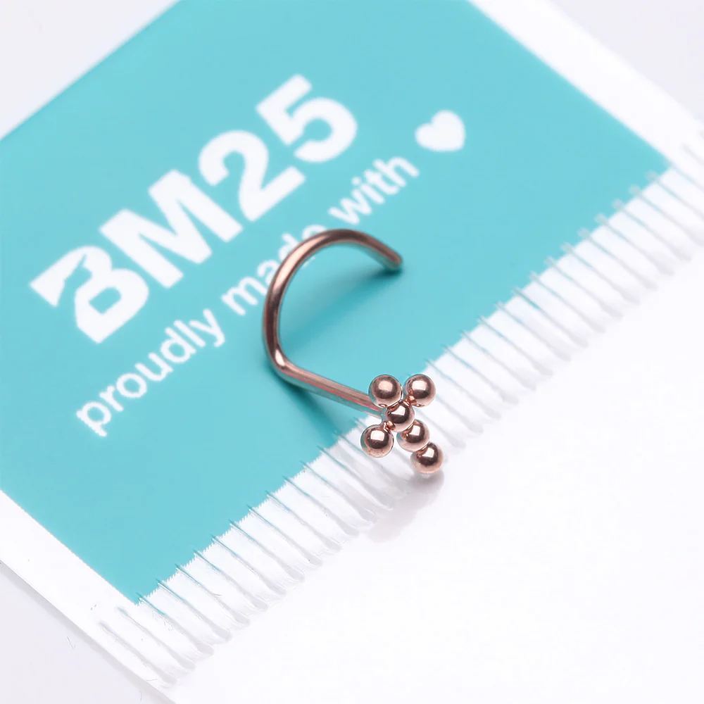 Implant Grade Titanium Rose Gold Beaded Cross Top Nose Screw Ring - Image 4