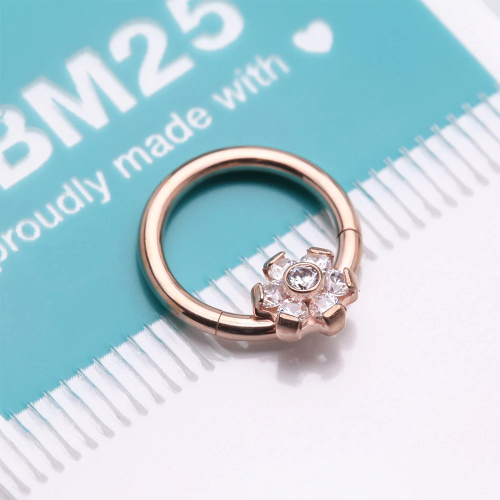 Implant Grade Titanium Rose Gold Brilliant Flower Sparkle Clicker Hoop Ring - Image 5