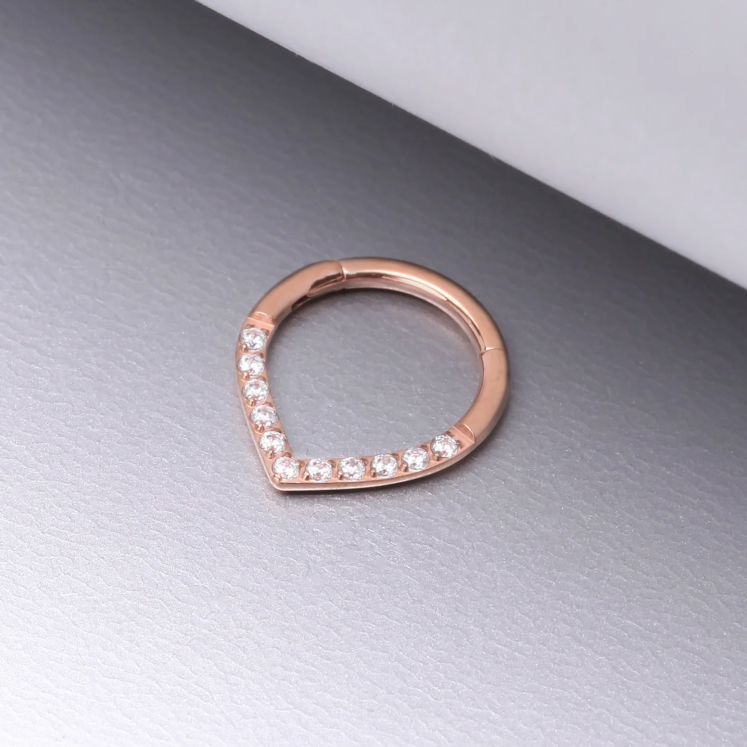 Implant Grade Titanium Rose Gold Chevron Sparkle Lined Seamless Clicker Hoop Ring - Image 2