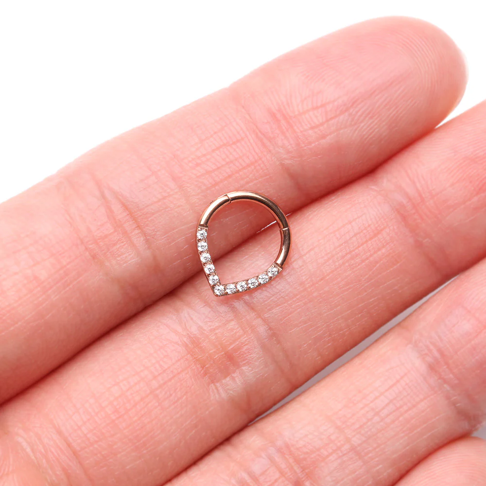 Implant Grade Titanium Rose Gold Chevron Sparkle Lined Seamless Clicker Hoop Ring - Image 3
