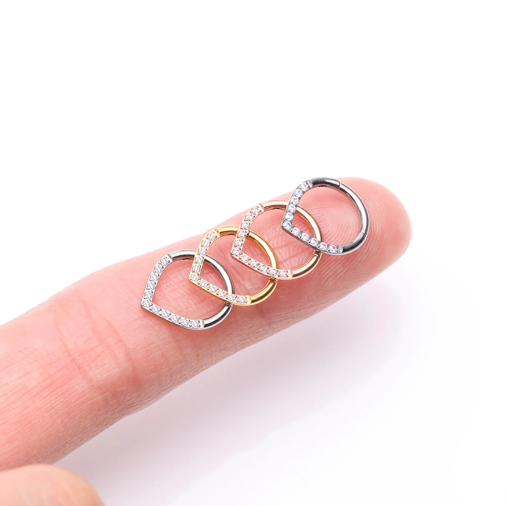 Implant Grade Titanium Rose Gold Chevron Sparkle Lined Seamless Clicker Hoop Ring - Image 4