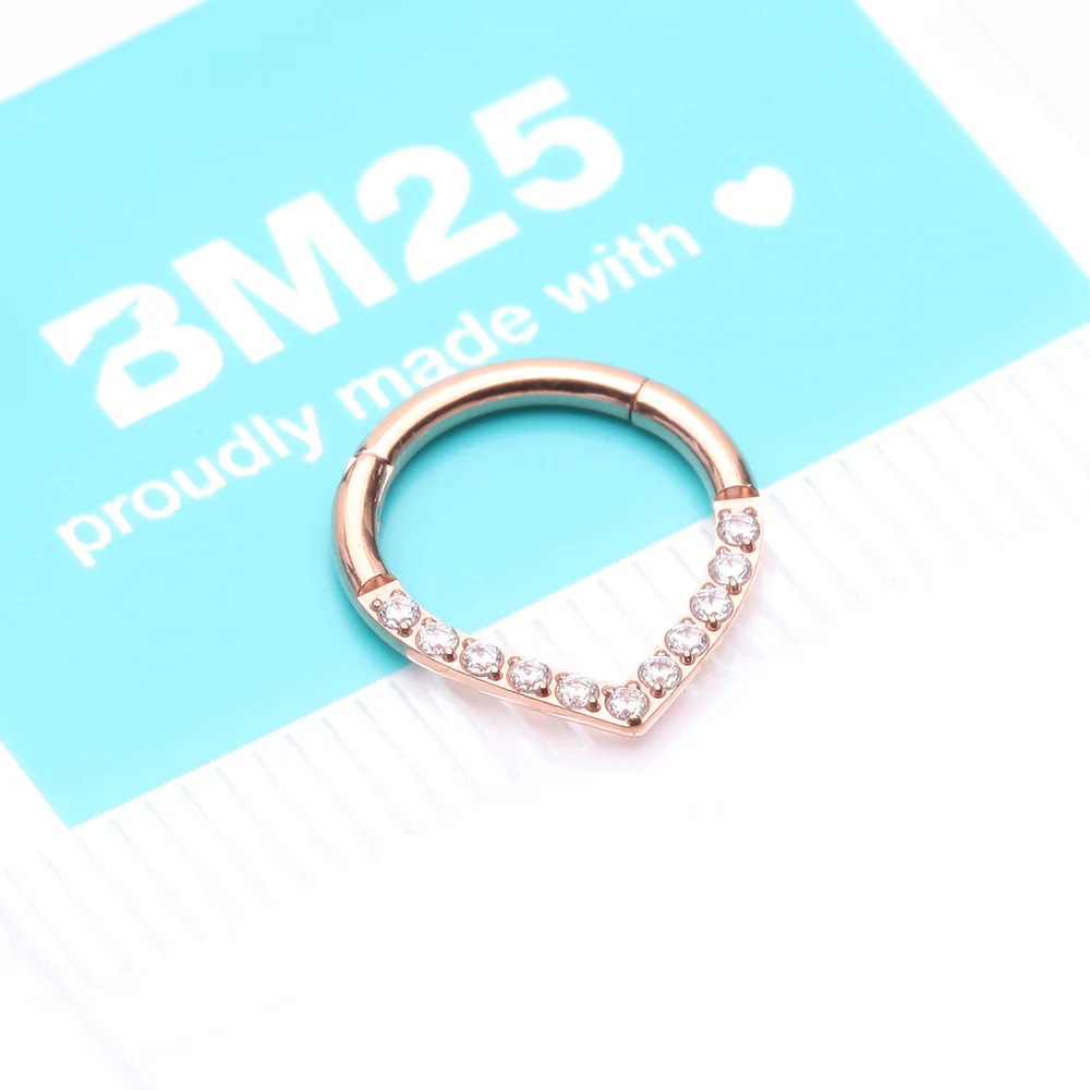 Implant Grade Titanium Rose Gold Chevron Sparkle Lined Seamless Clicker Hoop Ring - Image 5