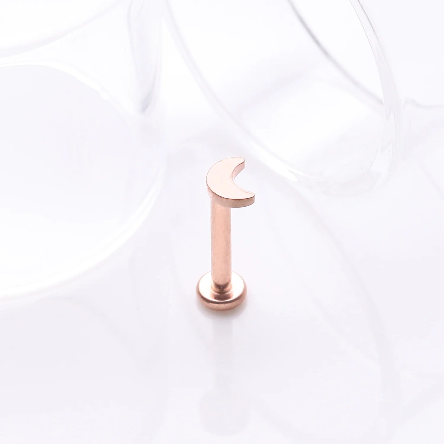 Implant Grade Titanium Rose Gold Crescent Moon Top Internally Threaded Flat Back Stud Labret - Image 2