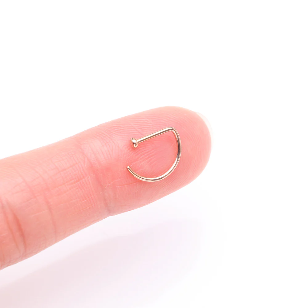Implant Grade Titanium Rose Gold D-Shaped Flat Circle Top Nose Hoop - Image 3