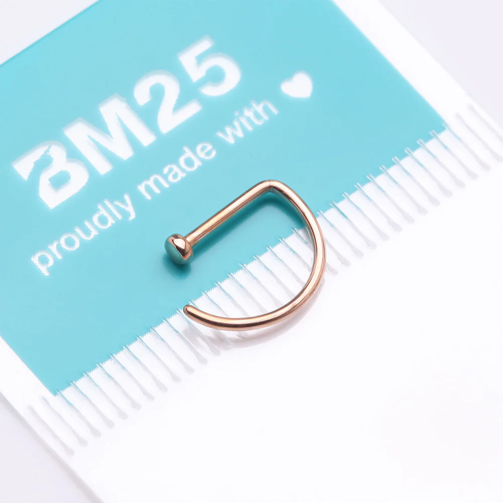 Implant Grade Titanium Rose Gold D-Shaped Flat Circle Top Nose Hoop - Image 5