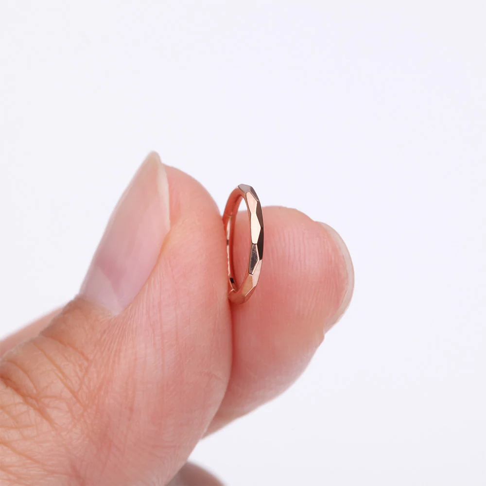 Implant Grade Titanium Rose Gold Diamond Cut Faceted Seamless Clicker Hoop Ring - Image 3