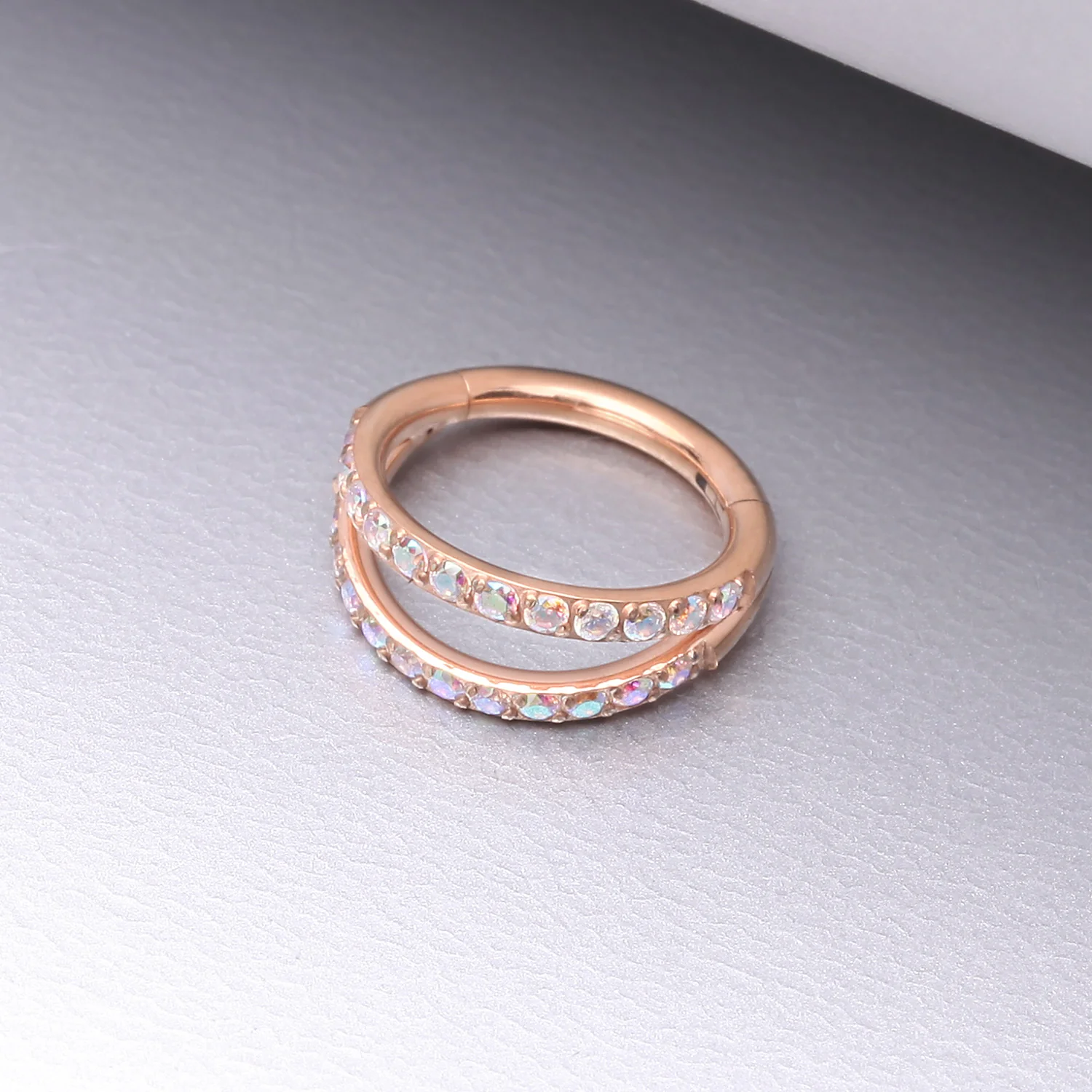 Implant Grade Titanium Rose Gold Double Hoop Gems Seamless Clicker Hoop Ring - Image 2