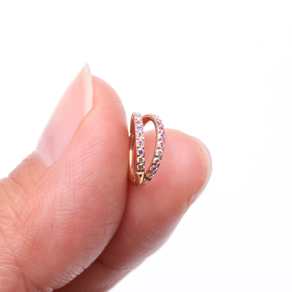 Implant Grade Titanium Rose Gold Double Hoop Gems Seamless Clicker Hoop Ring - Image 3