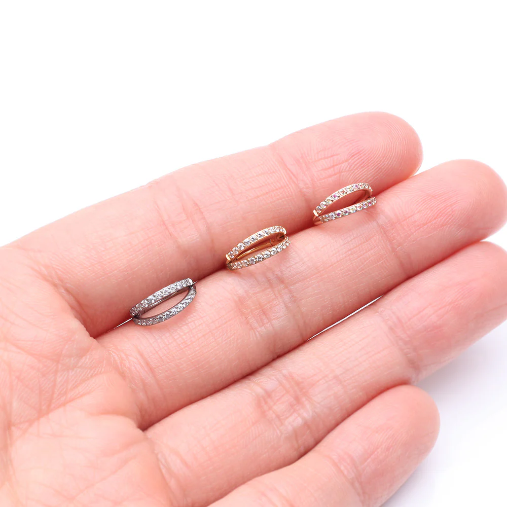 Implant Grade Titanium Rose Gold Double Hoop Gems Seamless Clicker Hoop Ring - Image 4