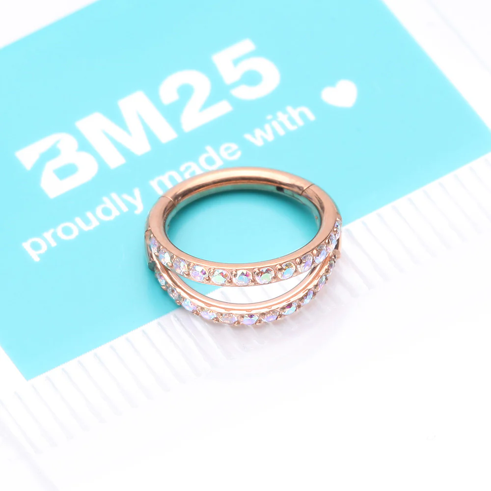 Implant Grade Titanium Rose Gold Double Hoop Gems Seamless Clicker Hoop Ring - Image 5