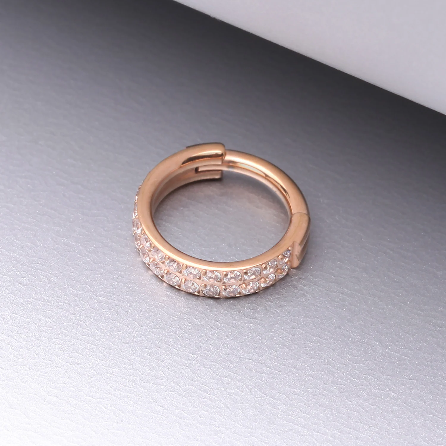 Implant Grade Titanium Rose Gold Double Lined Gems Seamless Clicker Hoop Ring - Image 2