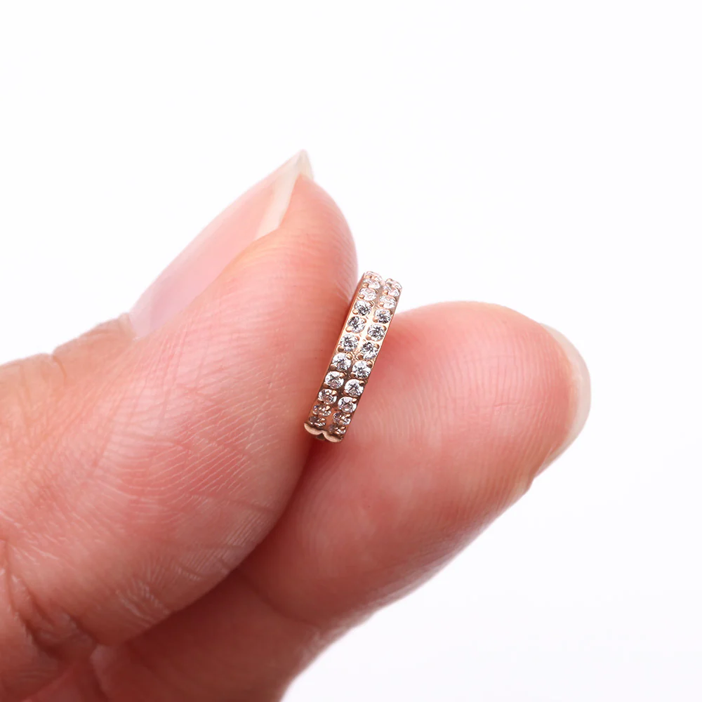Implant Grade Titanium Rose Gold Double Lined Gems Seamless Clicker Hoop Ring - Image 3