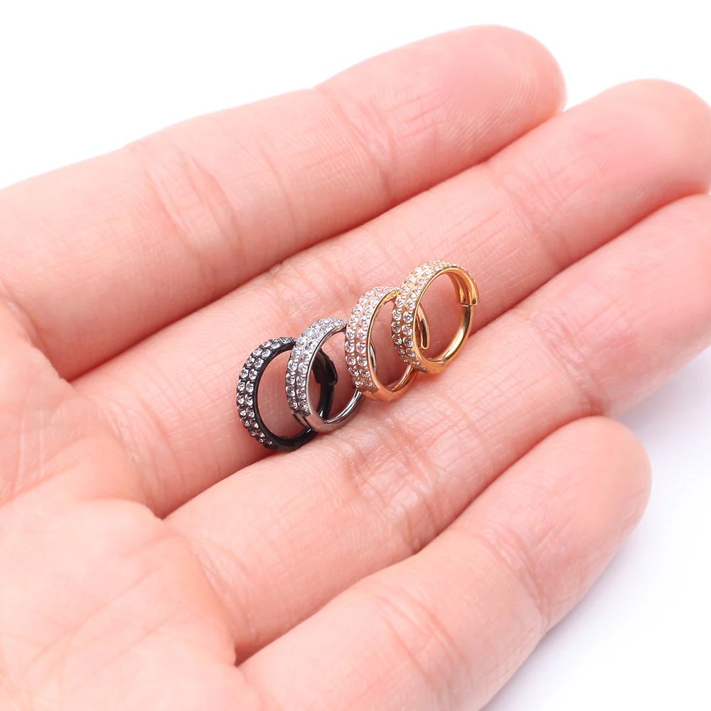 Implant Grade Titanium Rose Gold Double Lined Gems Seamless Clicker Hoop Ring - Image 4