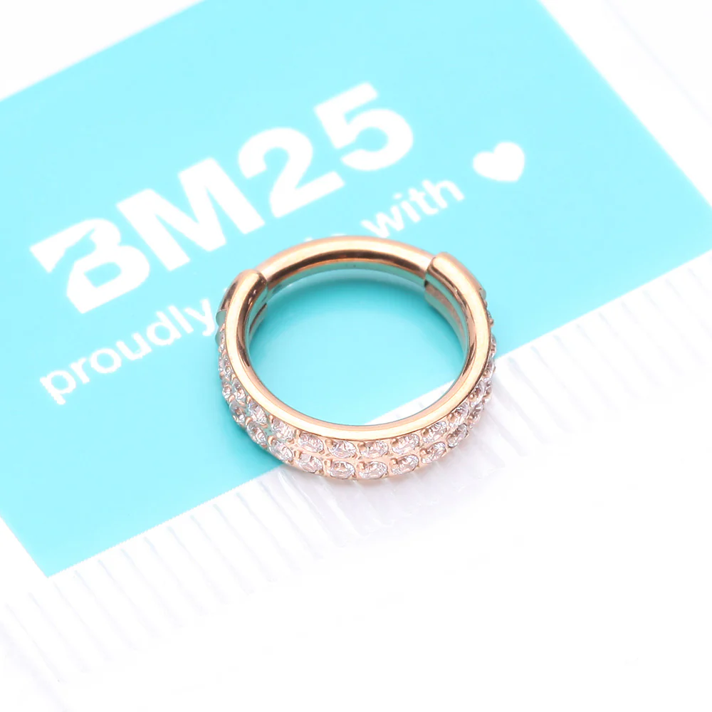 Implant Grade Titanium Rose Gold Double Lined Gems Seamless Clicker Hoop Ring - Image 5