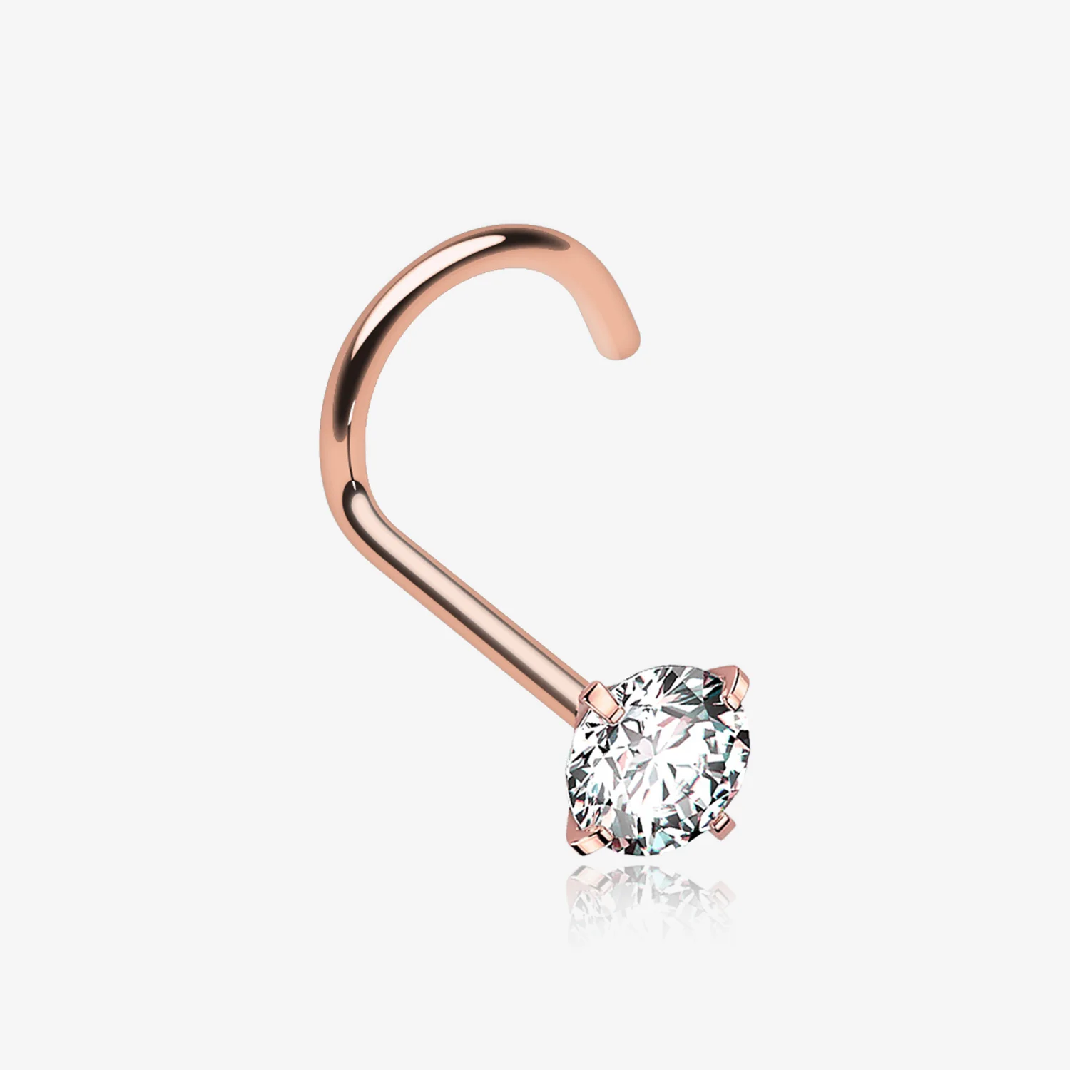 Implant Grade Titanium Rose Gold Gem Sparkle Prong Set Top Nose Screw Ring
