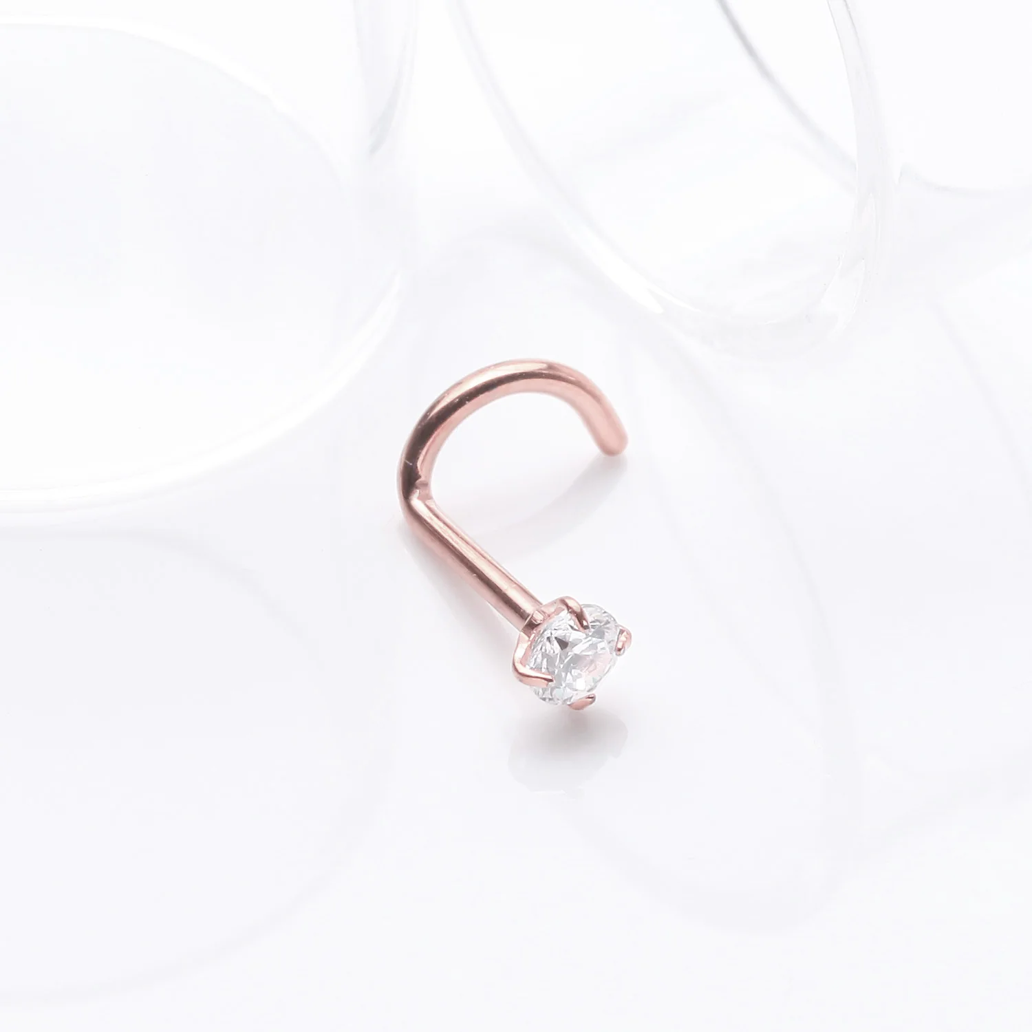 Implant Grade Titanium Rose Gold Gem Sparkle Prong Set Top Nose Screw Ring - Image 2