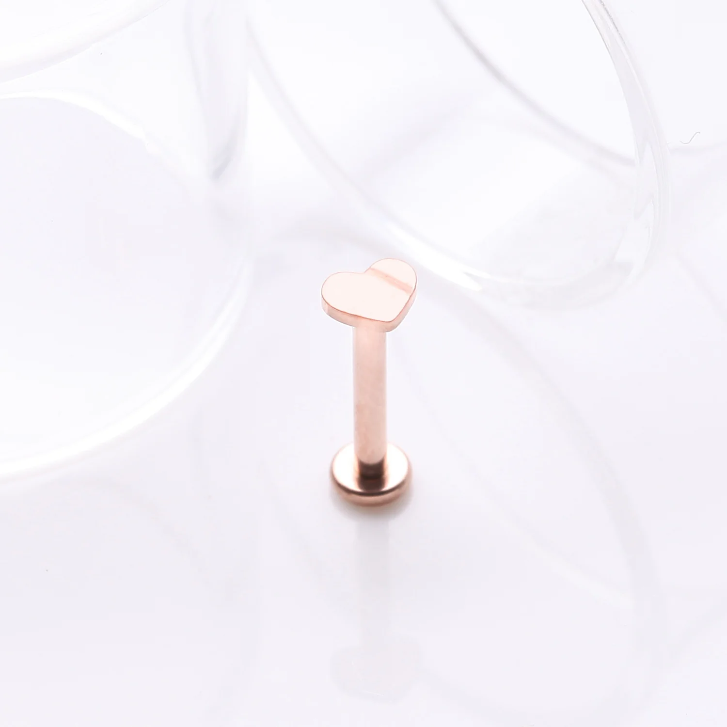 Implant Grade Titanium Rose Gold Heart Top Internally Threaded Flat Back Stud Labret - Image 2