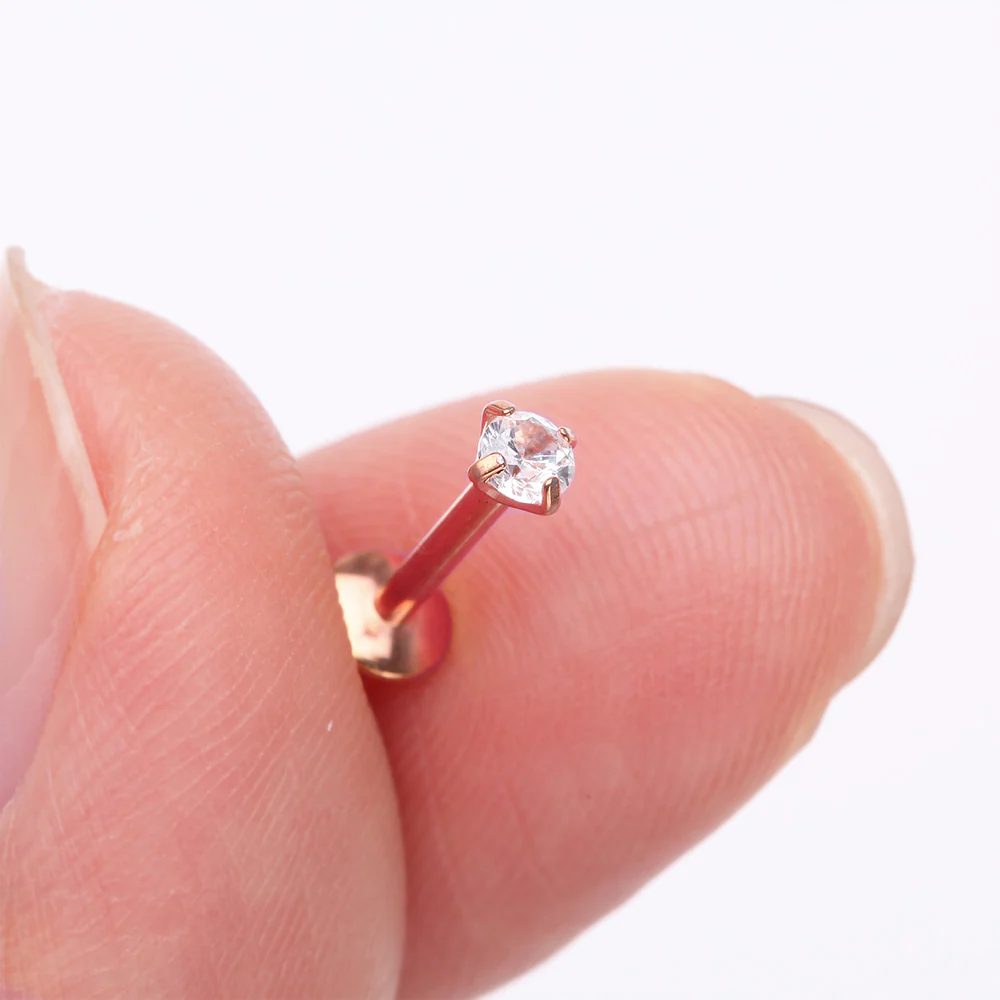 Implant Grade Titanium Rose Gold Internally Threaded Gem Sparkle Prong Set Labret - Image 3