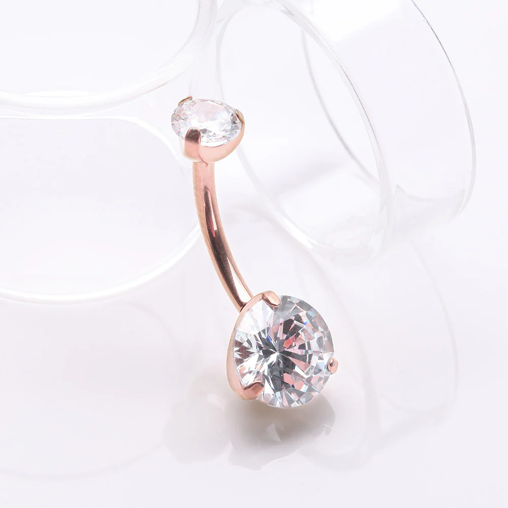 Implant Grade Titanium Rose Gold Internally Threaded Prong Set Belly Button Ring - Image 3