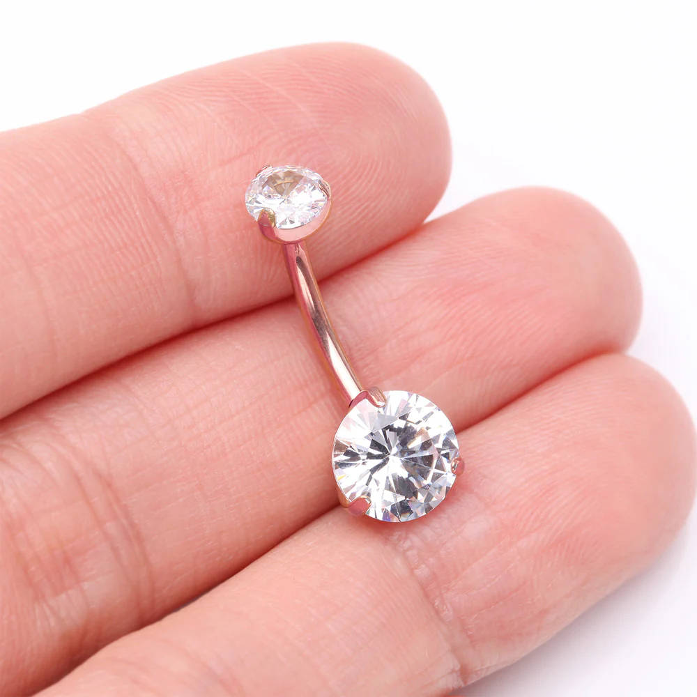Implant Grade Titanium Rose Gold Internally Threaded Prong Set Belly Button Ring - Image 4