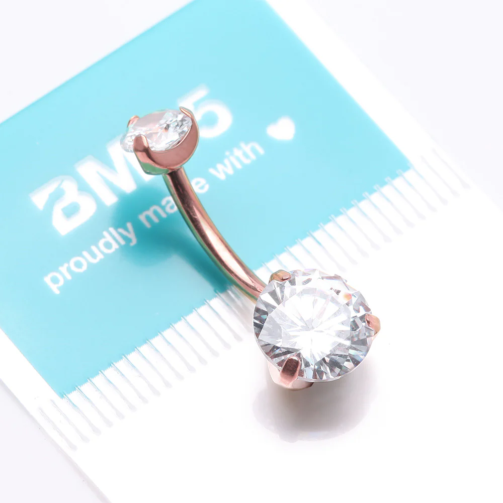 Implant Grade Titanium Rose Gold Internally Threaded Prong Set Belly Button Ring - Image 5