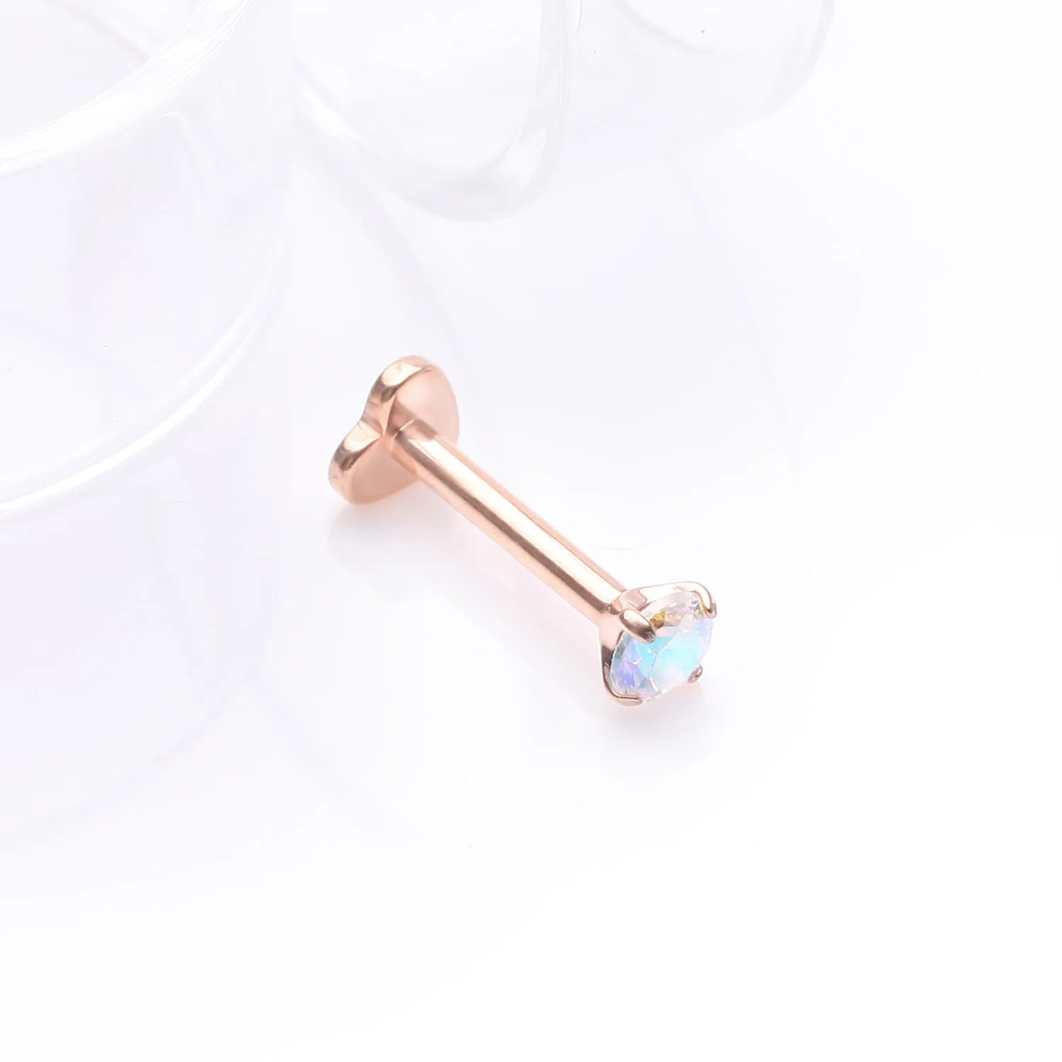Implant Grade Titanium Rose Gold Prong Gem Sparkle Internally Threaded Heart Back Labret - Image 2