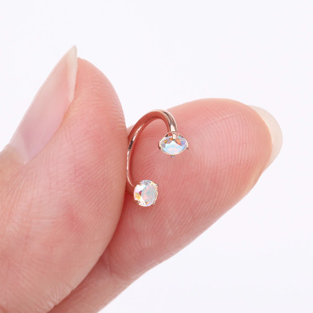 Implant Grade Titanium Rose Gold Prong Gem Sparkle Internally Threaded Horseshoe Barbell - Image 3