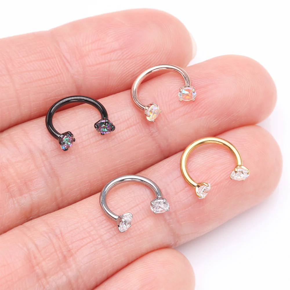 Implant Grade Titanium Rose Gold Prong Gem Sparkle Internally Threaded Horseshoe Barbell - Image 4