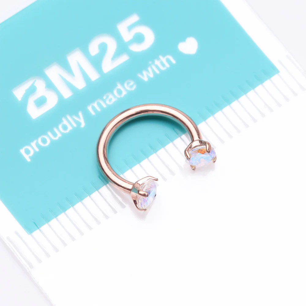 Implant Grade Titanium Rose Gold Prong Gem Sparkle Internally Threaded Horseshoe Barbell - Image 5