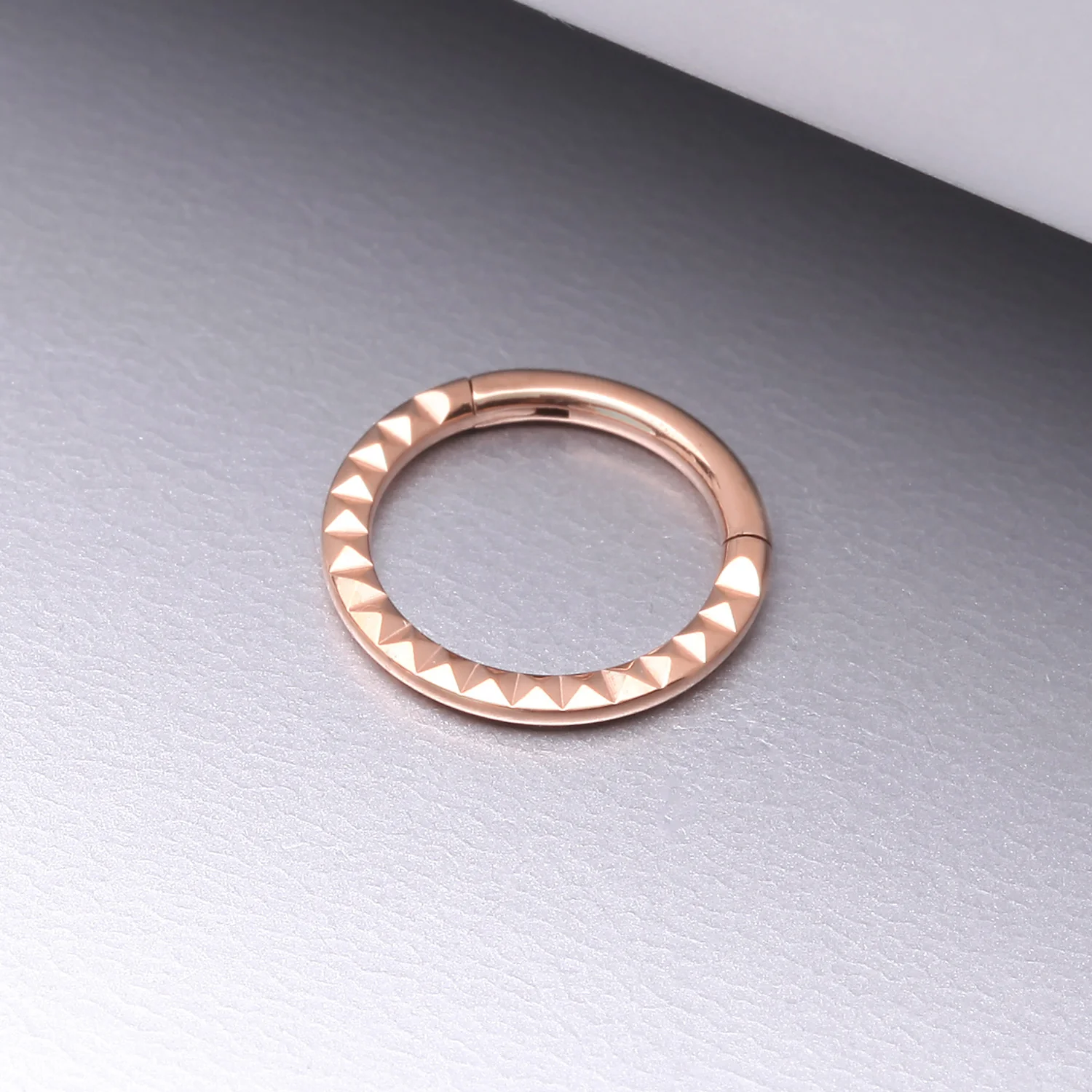 Implant Grade Titanium Rose Gold Pyramid Front Geometric Seamless Clicker Hoop Ring - Image 2