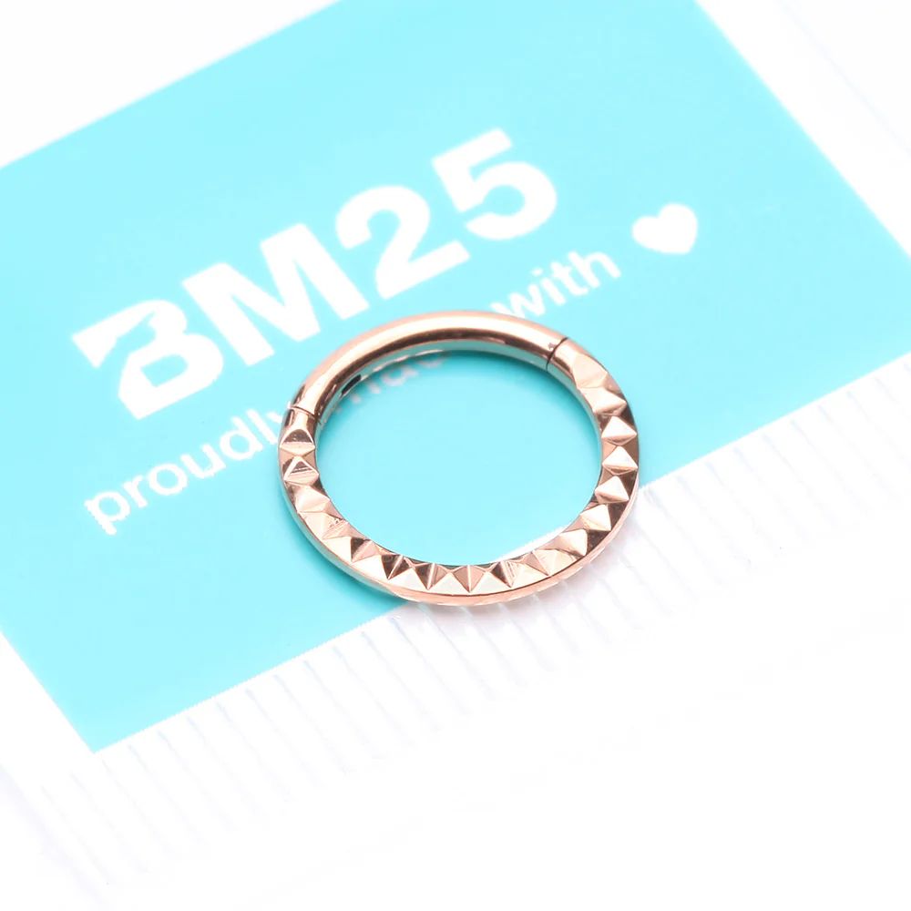 Implant Grade Titanium Rose Gold Pyramid Front Geometric Seamless Clicker Hoop Ring - Image 5