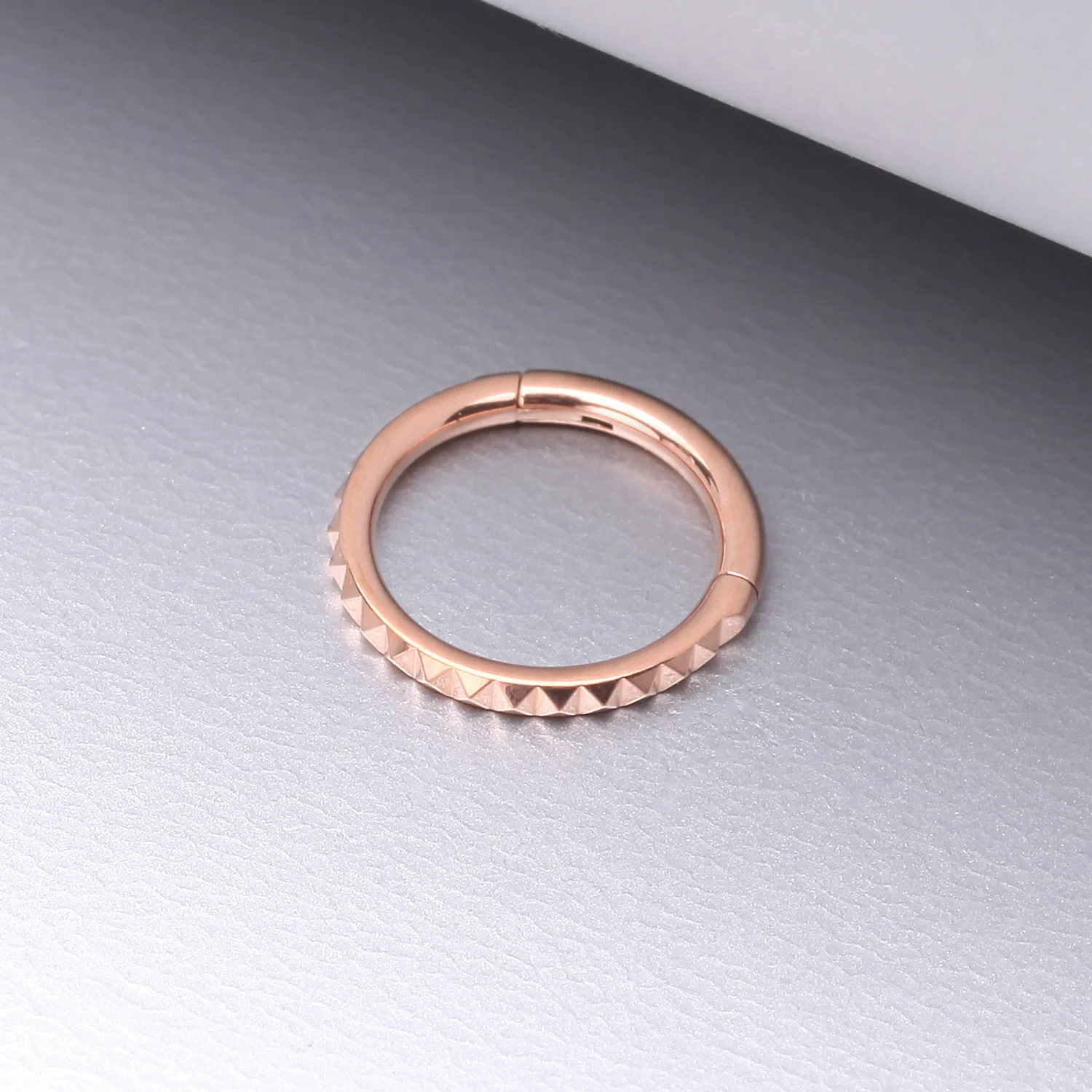 Implant Grade Titanium Rose Gold Pyramid Studded Geometric Seamless Clicker Hoop Ring - Image 2