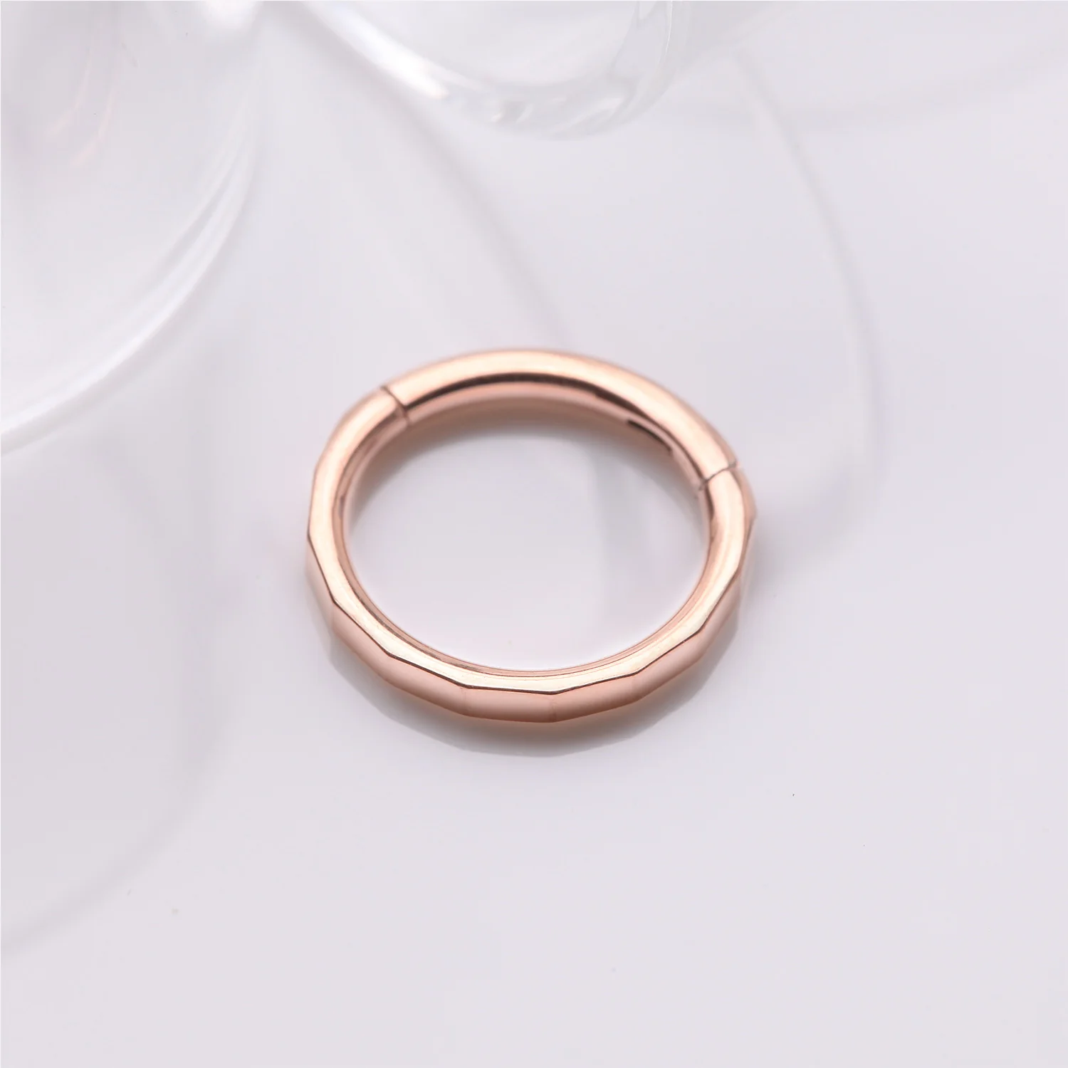Implant Grade Titanium Rose Gold Rigid Rectangle Faceted Clicker Hoop Ring - Image 2
