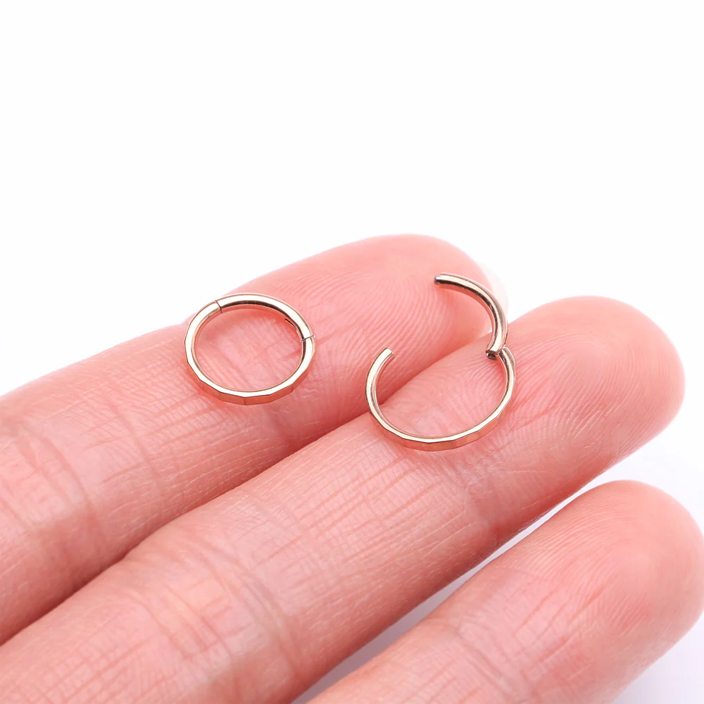 Implant Grade Titanium Rose Gold Rigid Rectangle Faceted Clicker Hoop Ring - Image 3