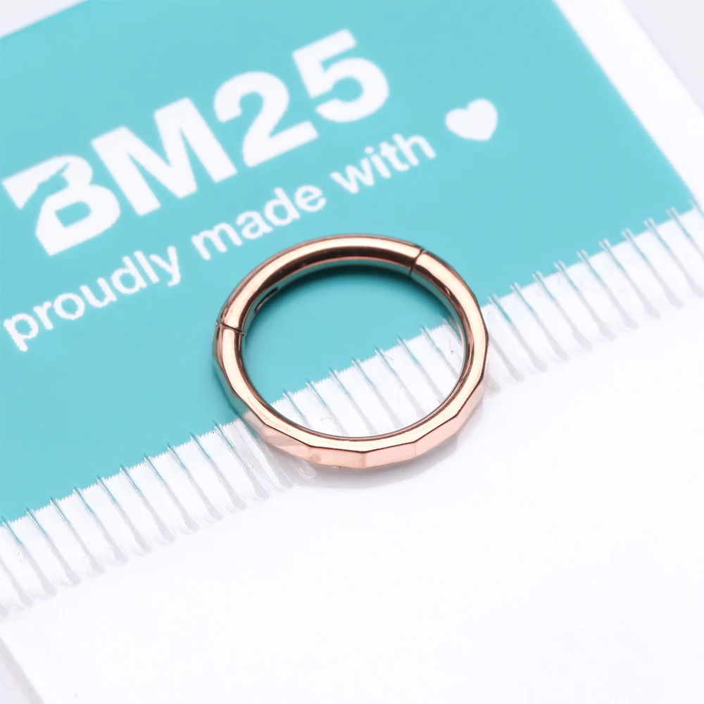 Implant Grade Titanium Rose Gold Rigid Rectangle Faceted Clicker Hoop Ring - Image 4